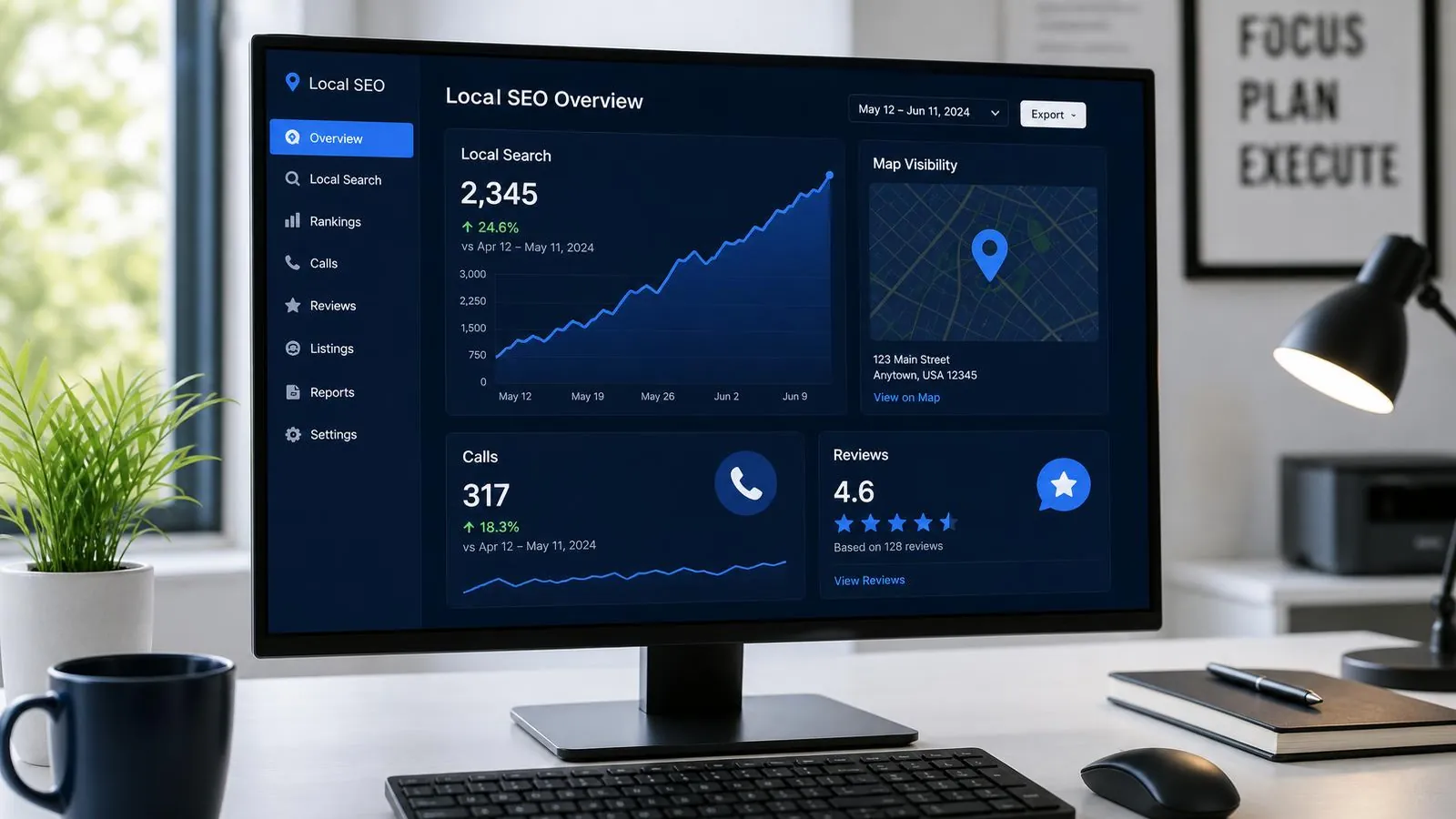 A local SEO ranking and call tracking dashboard for a internet marketing client